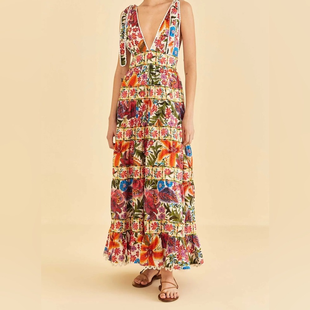 FARM Rio Off-White Tropical Yard Sleeveless Midi Dress